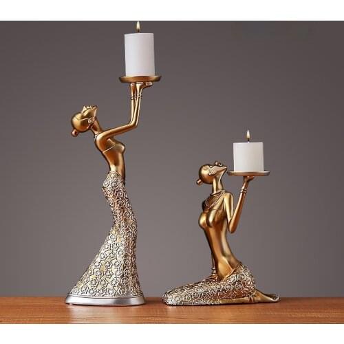 European Style Candle Holder Resin Decoration Romantic Golden Candle Holder Dining Table Retro Home Candlelight Dinner Props