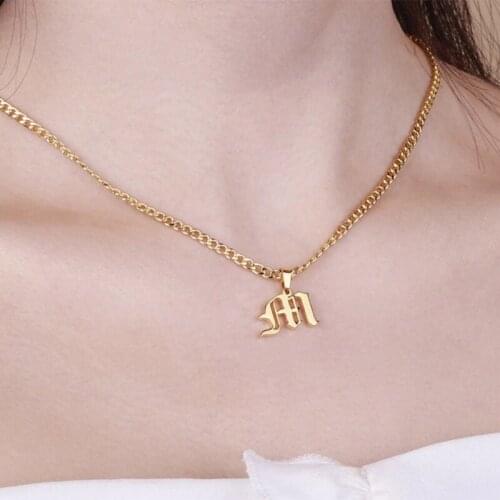 Personalized A-Z Initial Cuban Chain Pendant Necklace Letter Stainless Steel Necklace Mens and Womens Jewelry Gifts