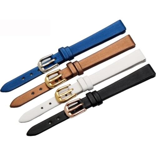 Silk genuine Leather Watchband black white red brown Fashion lady Small size bracelet for brand wristband 12 14 16 18mm