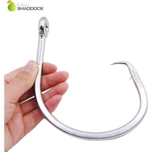 Shaddock fishing 1pcs 120g 39960 Stainless Steel Fishing Hooks White Thick Tuna Circle Bait Fishing Hook Size 28/0