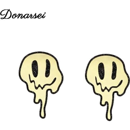 Donarsei Halloween Irregular Smiley Earrings For Women Hallowmas Mirrored Cartoon Grimace Stud Earrings Party