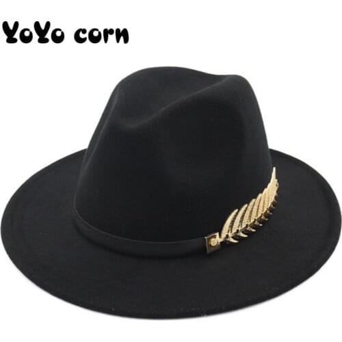 YOYOCORN Fedoras Big Brim Hats For Women British Style Vintage Church Hats Lady Flat Brim Fedoras Autumn Winter Womens Felt Hat