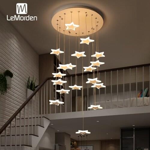 LED Pendant droplight Chandelier Nordic stars minimalist duplex floor Hall Villa spiral staircase Long hanging lamp