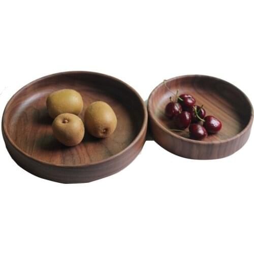 Black walnut nut snack plate wooden fruit tray creative round Japanese dried fruit plate whole wood unpainted