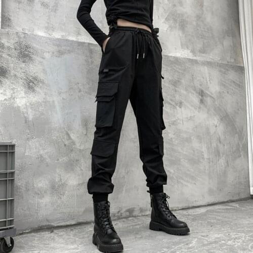 Street personality elastic waist overalls womens 2021 spring new stereo pocket loose casual corset Harem Pants