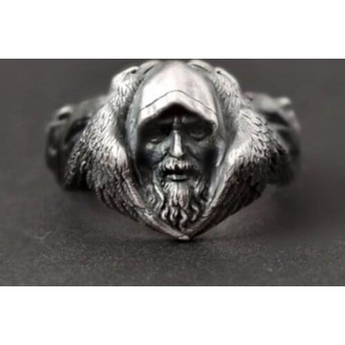 Vintage Norse Mythology Viking Mens Wolves of Odin Valknut Forging Ring Celtics Nordic Amulet Jewelry Silver Color Rings for Men