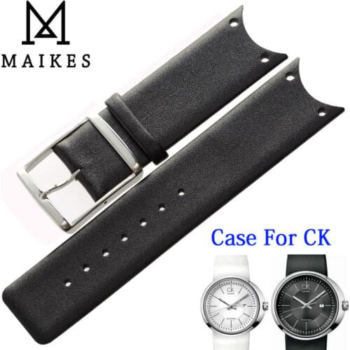 MAIKES High Quality Genuine Leather Watch Band Black White Watchband Case For CK Calvin Klein KOH23101 KOH23307