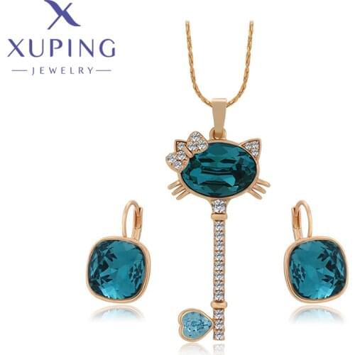 Xuping Jewelry New Arrival Luxury Lovely Key Pendant and Earrings Crystals Jewelry Set Women Party Gift 60182