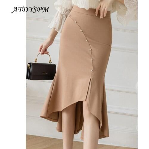 High Waist Split Mermaid Skirts Women Plus Size Stretch Midi Skirt Inlay Diamond Elegant Office Lady Party Skirt Jupe Femme