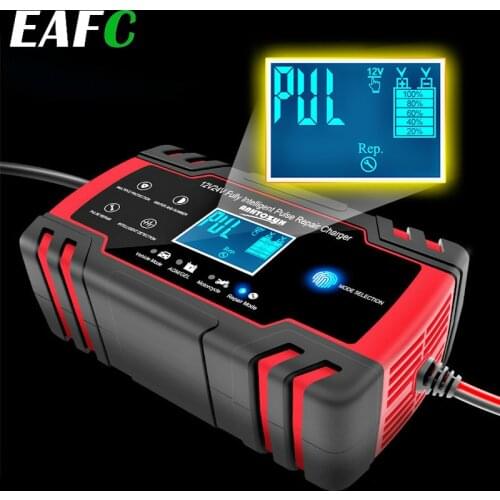 Car Battery Charger 12/24V 8A Touch Screen Pulse Repair LCD Battery Charger For Car Motorcycle Lead Acid Battery Agm Gel Wet
