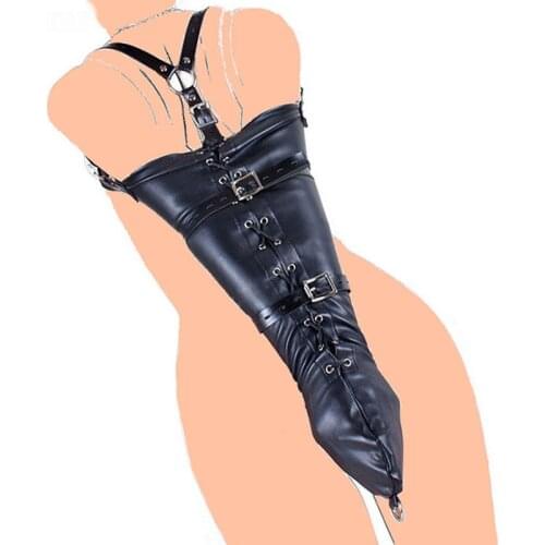 PU Leather Arm Binder Body Harness Sleeves,Over Shoulder Armbinder Restraint Laced Straight Jacket,BDSM Adult Sex Toys,Cosplay