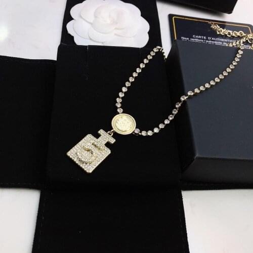 Hot Brand Women Vintage Full Crystal Gold Color Perfume Bottles Long Chain Necklace Party Fine Fashion Jewelry