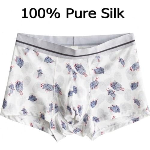 1 PC 100% Silk Thin Printed Mens Underwear Boxers L XL 2XL 3XL TG050