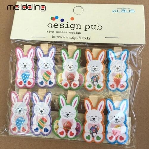 10Pcs Easter Bunny Photo Wooden Clips With Rope Hanging Paper Photo Clips Deco Birthday Party Decoration Rabbit Supplies