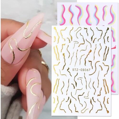 3D Metal Striping Tape Nail Design Stickers Stripe French Lines Rainbow Whirlpool Geometry Slider Gel Polish Decor SASTZ-CS067