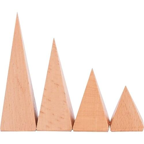 4pcs Unpainted Plain Wood Pyramid Triangle Shape Finger Ring Organizer Rack 3.6/5.5/7.5/9.7cm