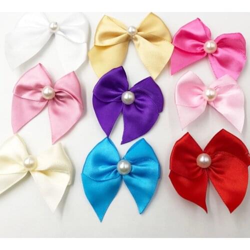 40pcs Ribbon Bows Flower the Pearl Appliques Sewing Craft Lots E332