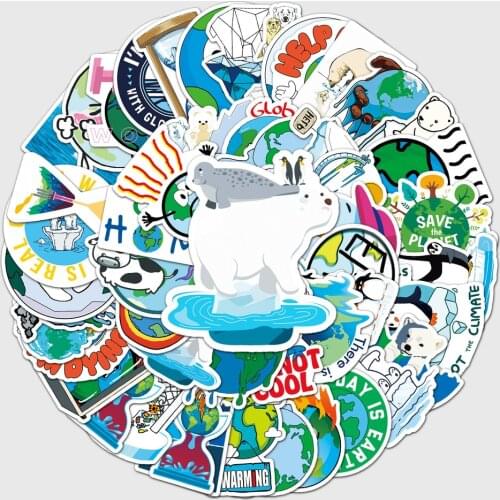 50pcs Cartoon Global Warming Climate Change Stickers for DIY Computer Luggage Scrapbook Laptop Motorcycle Skateboard Sticker
