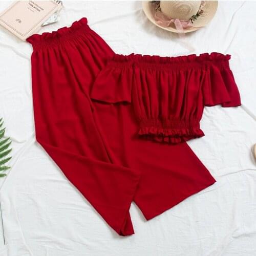 Abrini 2021 Summer High-Waisted Pants O-neck Blouses Two Pieces Outfits Women Sets Comfort Pajamas two piece set tops and Pants