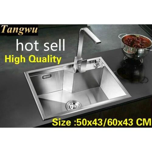 Free shipping Handmade vogue kitchen manual sink single trough high quality 304 stainless steel hot sell 50x43/60x43 CM