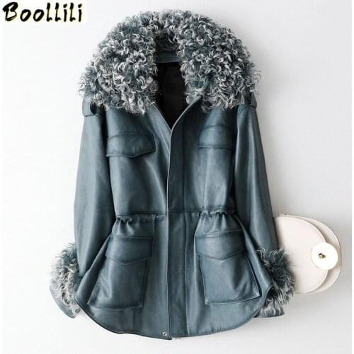 Boollili Real Leather Jacket Winter Coat Women Lamb Fur Collar Korean Down Jacket Women Genuine Sheepskin Coat Veste Femme