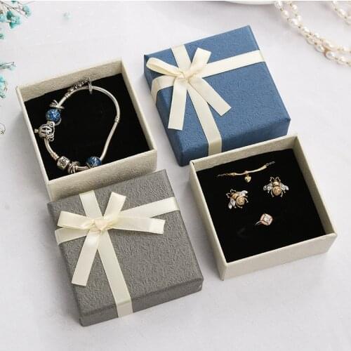 Jewelry Box Gifts Case Rings Earrings Necklace Packaging Boxes Cardboard Sponge Ribbon Bowknot Square Cover Package Accessories