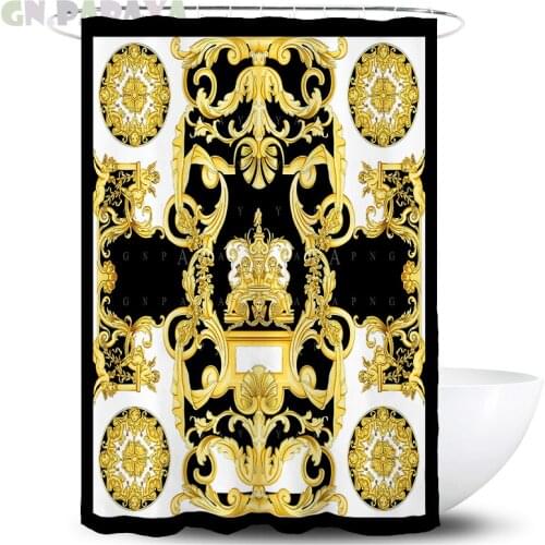 Court style panther crown gold macrame Bath Curtains Waterproof Polyester Fabric retro gold Shower Curtains Screen with Hooks