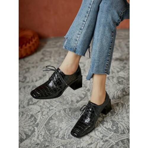 EshtonShero New Fashion Retro Loafers Genuine Leather Mid-heel Women Shoes Pumps Casual Spring Autumn Thick Heel Womens Shoes