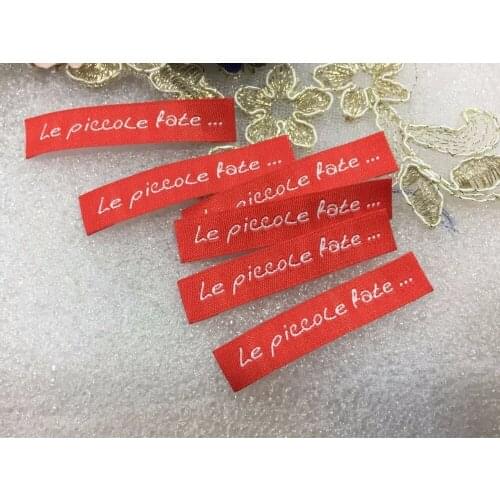 Custom Private Logo Clothes Polyester Red Damask Woven Label Tags For Garment Clothing