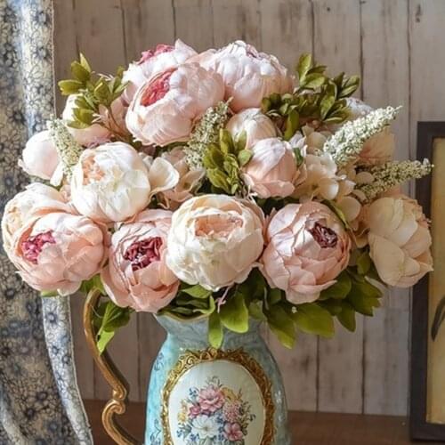 13 Heads Artificial Peony Silk Flowers Fake Peonies Vintage Bouquet Cheap Flowers for Home Table Centerpieces Wedding Decoration