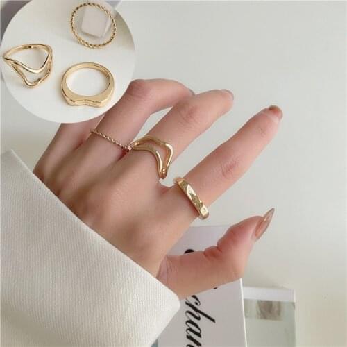3PCS/SET Korean Fashion Minimalist Ring Set Geometric Round Metal Gold Silver Color Rings For Women Party Jewelry anillos mujer