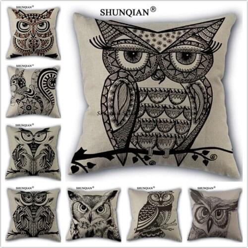 Linen Cotton Owl Squirrel Elephant Pillow Cover Custom Print Home Decorative Pillows Cases 45x45cm one side WZ51623