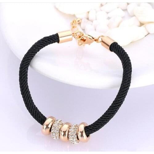 Fashion Simple Slide Beads Design Rhinestones Gold Rope Chain Charm Bracelets Jewelry For Women Lady Beaded Bracelets
