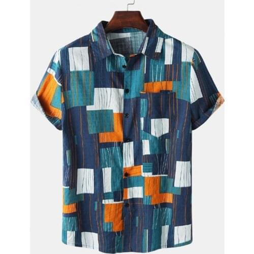 80% Dropshipping!!Men Shirt Plaid Print Short Sleeve Summer Lapel Short Sleeve Top for Vacation