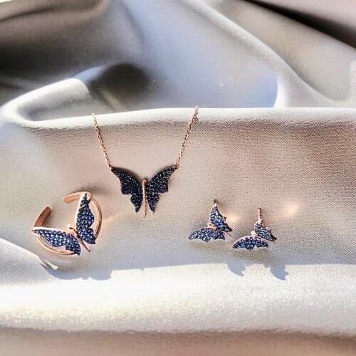 Navy Blue Butterfly Colorfull 925 Silver Set