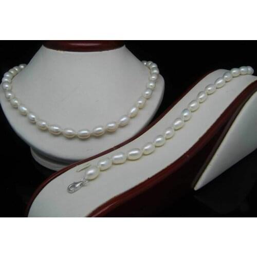 8-9mm White Cultured Akoya Rice Pearl Necklace 18'' Bracelet 7.5