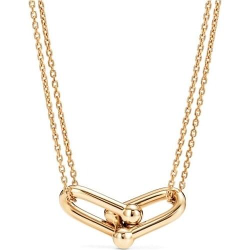 18K Gold Korean Drama Top Floor Male Female Protagonist Couples U-shape Necklace Horseshoe Double-line 304 Stainless Steel Gift