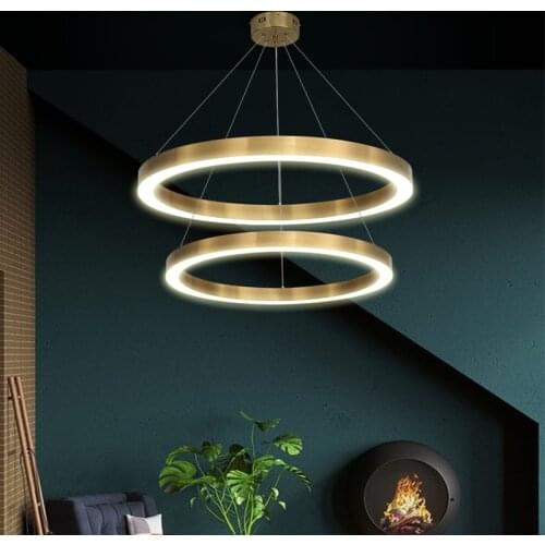 Postmodern Gold LED Pendant Light Stainless steel Round Rings Lighting Hanging Fixtures For Living Room Bedroom Home Decoration