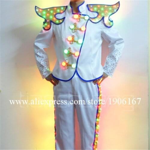 Full Color Led Luminous Magicians Costume Programmable RGB LED Colorful Light Up Suit Party DJ Ballroom Disco Stage Led Clothes