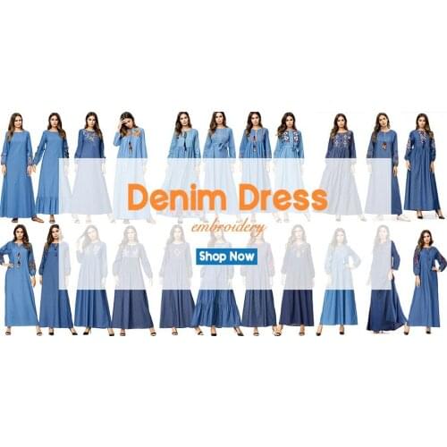 Casual Embroidery Muslim Abaya Jeans Tassels Arab Skirt Kimono Long Robe Gowns Muslim Ramadan Middle East Arab Islamic Clothing