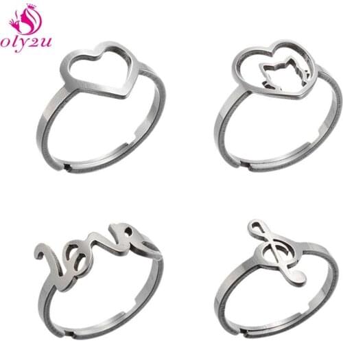 Simple Sweet Heart Ring Female Lovely Finger Ring Romantic Girlfriend Birthday Gift Fashion Stainless Steel Jewelry Halloween