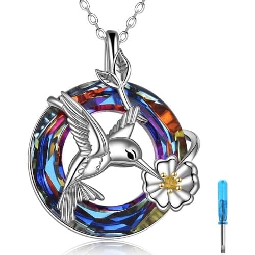 Multi-Color Round Pendant Necklace Memorial Jewelry Daisy Flower Hummingbird Cremation Urn Necklace For Ashes