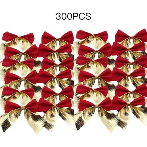 Christmas Bows New Year Decor Gift 300PCS Red Gold DIY Pendant Cloth Festive Scene Layout Hanging Decorations