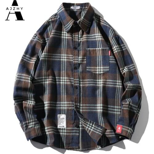 AJZHY Casual Men Shirts Slim Fit Long Sleeve Plaid Shirt Men Loose Oversized Fashion Brand Shirts for Men Streetwear Tops M-5XL