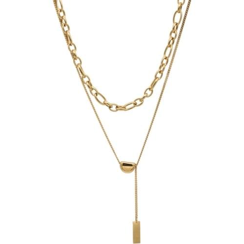RZ064 Retro Double Layered Metal Chain Necklace Female Simple Wild Temperament Necklace Ins Cold Wind