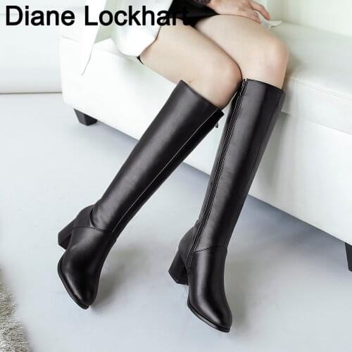 Womens Riding Boots Knee High Slim Boots PU Leather Winter Footwear Solid Color Women Elegant Side Zip Boots Female Plus size