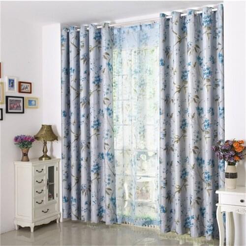 Modern Pattern Printed Curtains Flowers for Living Room Beige Sheer Tulle Window Drape Blackout Rate 85% GYC2037