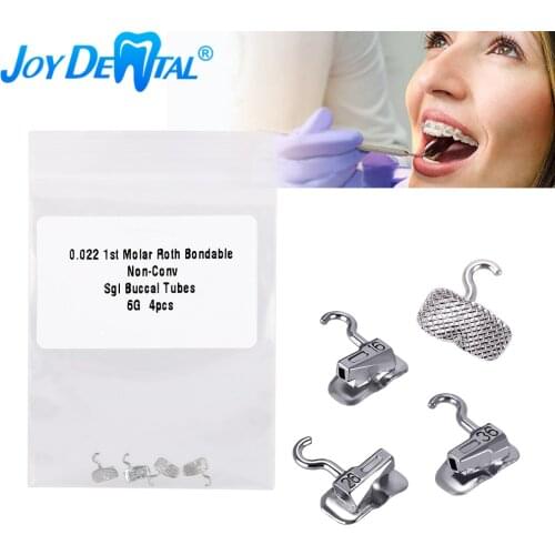 4pcs/Kit Dental Orthodontic 1st Molar Buccal Tube with Sliding Crimpable Hook Roth MBT 0.022 Single Non-convertible Bondable