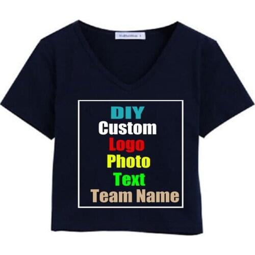 Custom LOGOv collar short-sleeved T-shirt female Xia Slim tight-fitting sweetheart collar low collar half-sleeved shirt tide