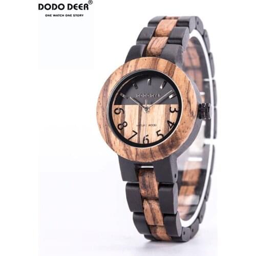 DODO DEER Ladies Watch Wooden Zebra Wood Double Color Matching Simulation Quartz Fashion Simple Custom Womens Wristwatch Female